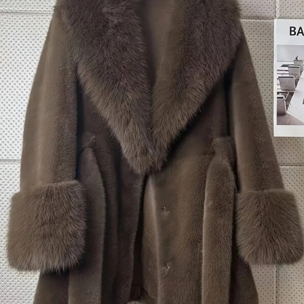 Unbelievably soft, faux fur belted jacket in Coffee Brown.
